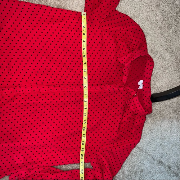 Long Sleeve Red Blouse with Black Polka Dots - Picture 4 of 6